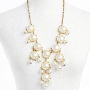 Ellen Tracy Gold Tone EL Logo Chandelier Faux Pearl Necklace 26” + 4” Extender